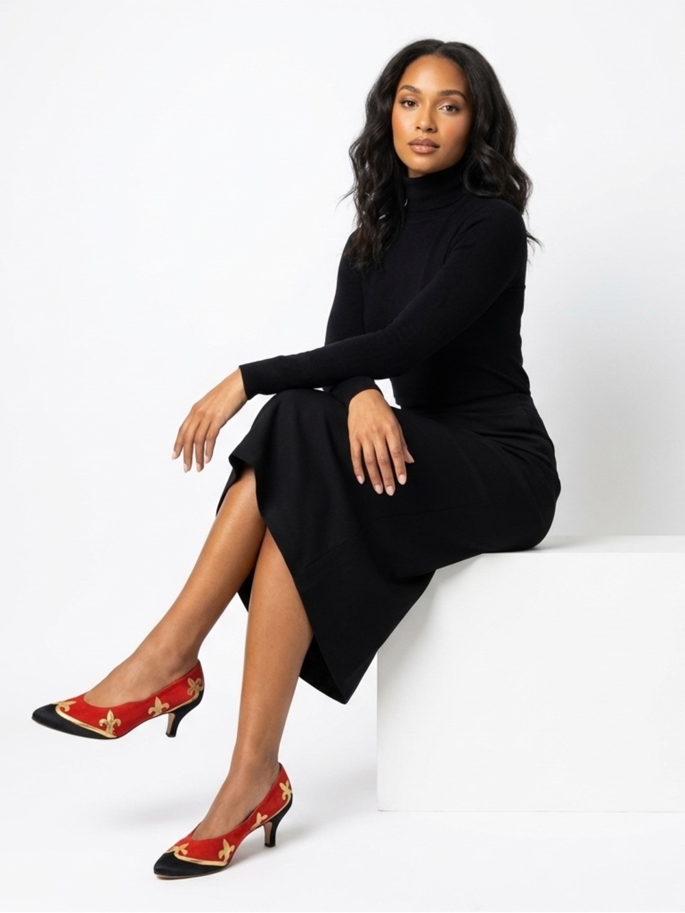 Zalo Red, Black and Gold Pointed Toe Pumps
